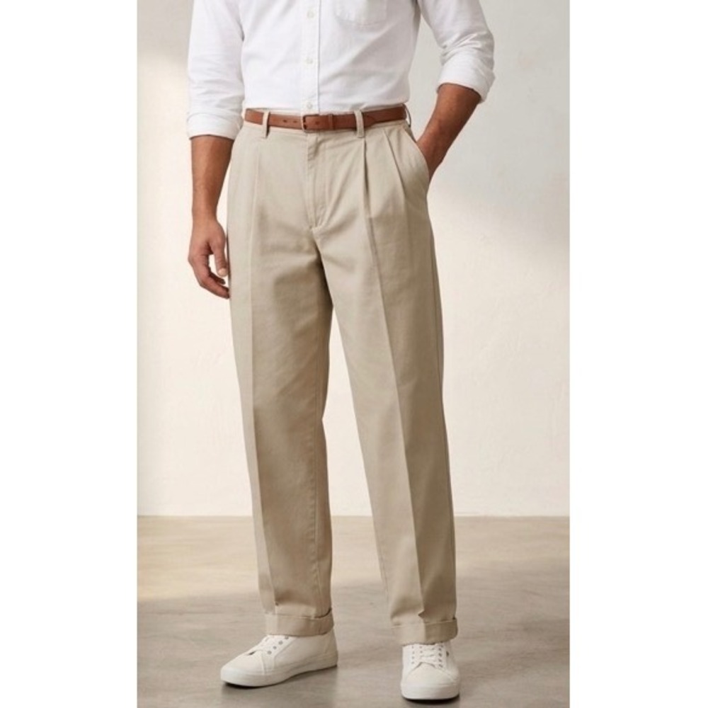 VTG Tommy Hilfiger Pleated Chino Pants Khaki Beige Cuffed Mens 36x35 90s